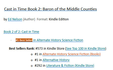 Cast in time book 2 rank on Amazon