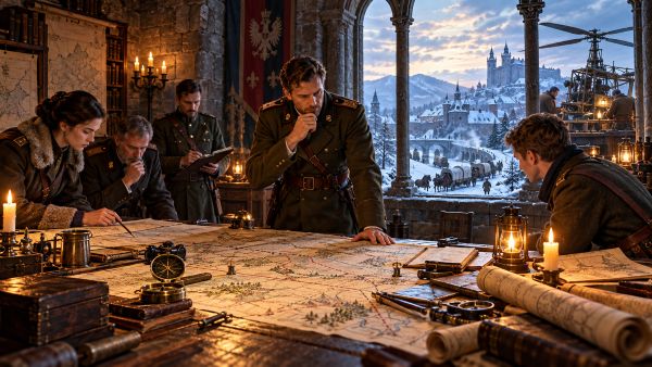 a winter campaign planned inside a castle command room